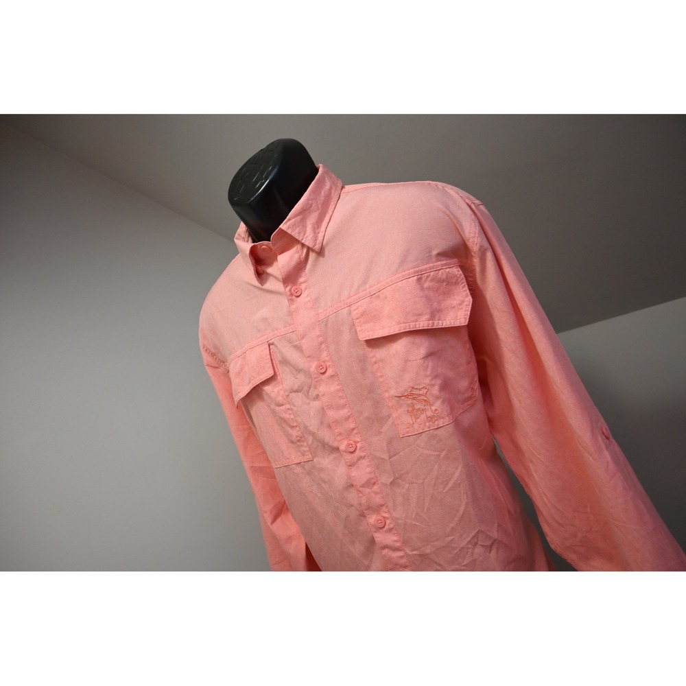 Guy Harvey Fishing Shirt Mens Large Coral Pink Vented Long Sleeve Excellent